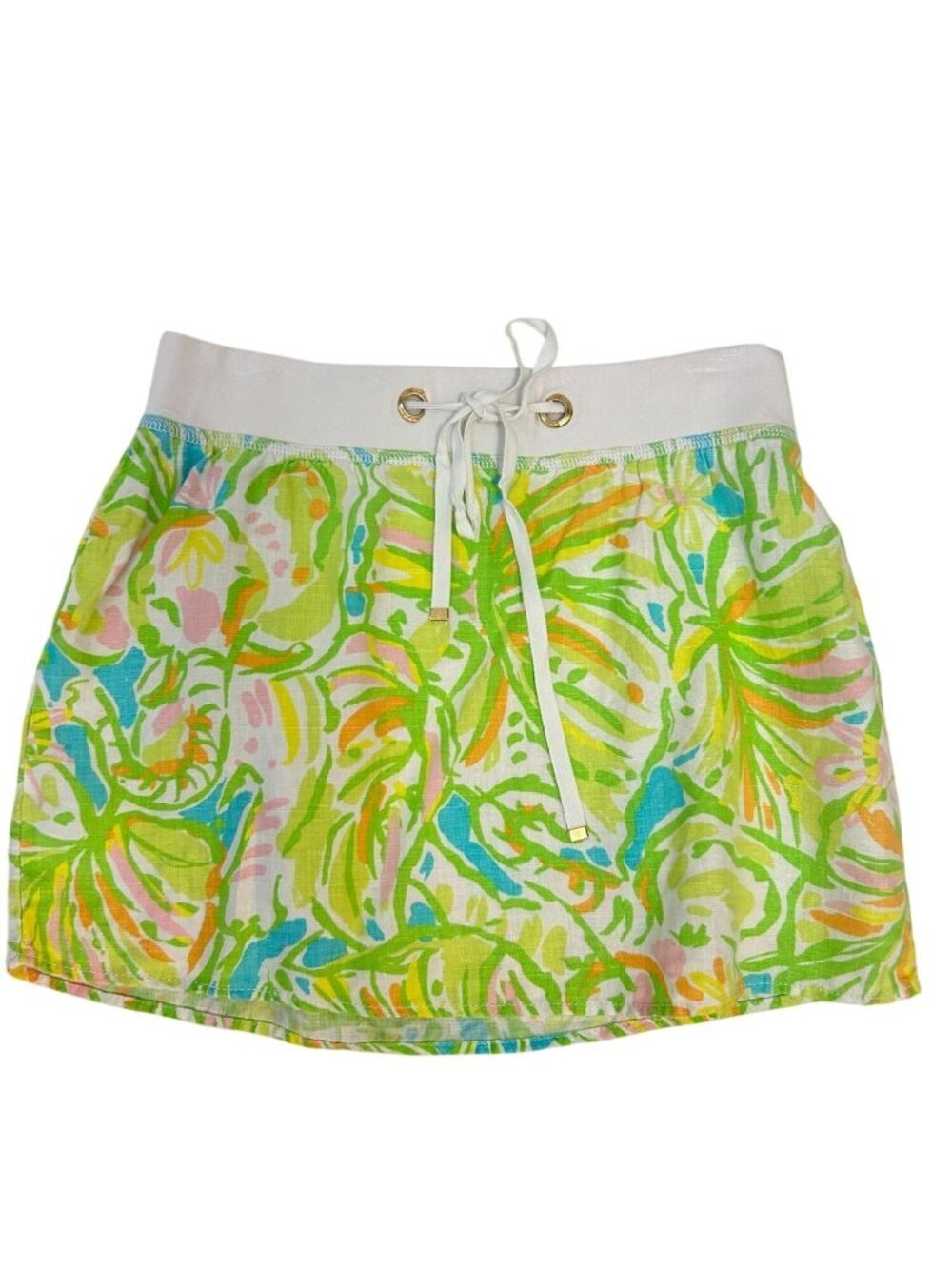 Lilly Pulitzer Tropical Drawstring Linen Mini Skirt XS